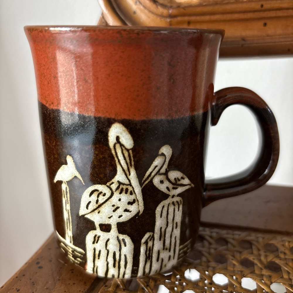 Vintage Ceramic Mug with Pelicans